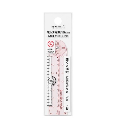 Regla compacta 30cm multifunción rosa Midori