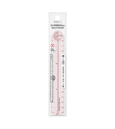 Regla compacta 30cm multifunción rosa Midori